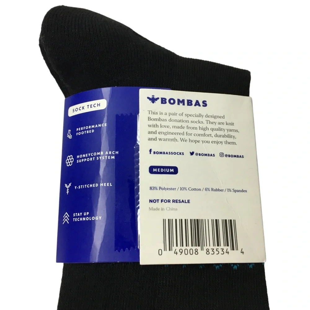 BOMBAS Crew Socks Unisex Size Medium Black Yellow Bee Better Stripe Blue Orange